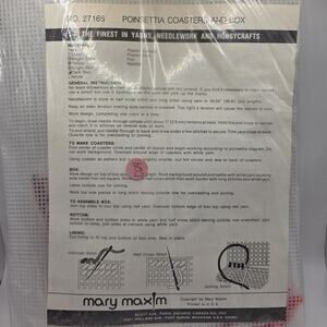 Mary Maxim Poinsettia Coaster & Box Plastic Canvas Embroidery Craft Kit NOS